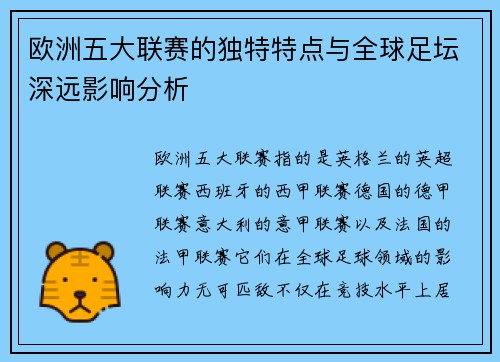 欧洲五大联赛的独特特点与全球足坛深远影响分析